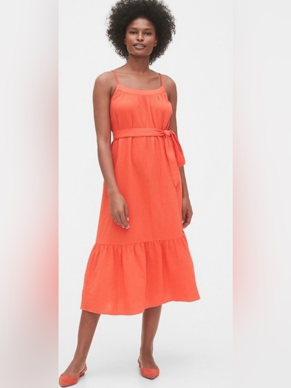 GAP Gauze Midi Dress with Waist Tie